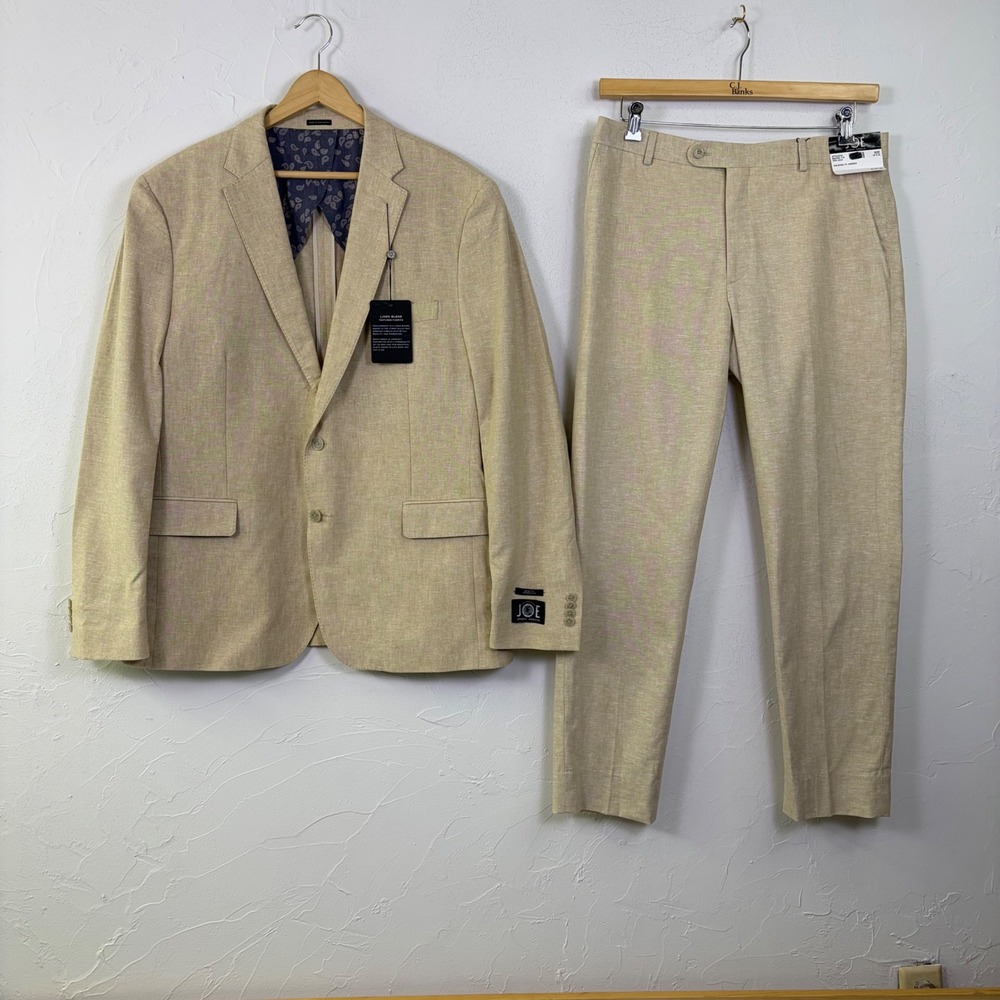 NEW Joseph Abboud Suit Set Mens 46R 34x30 Tan Linen Blend 2 Piece Wedding Summer